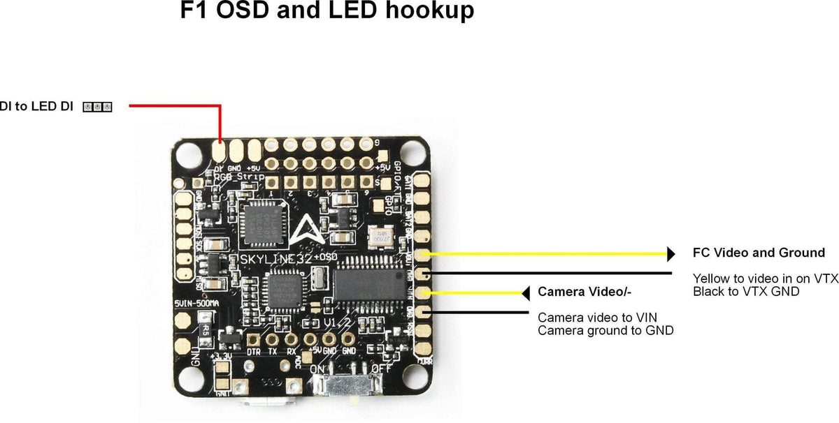 Emax F1 / F3 OSD  Flight Controller OSD/Video Wiring Diagram - Phaser FPV