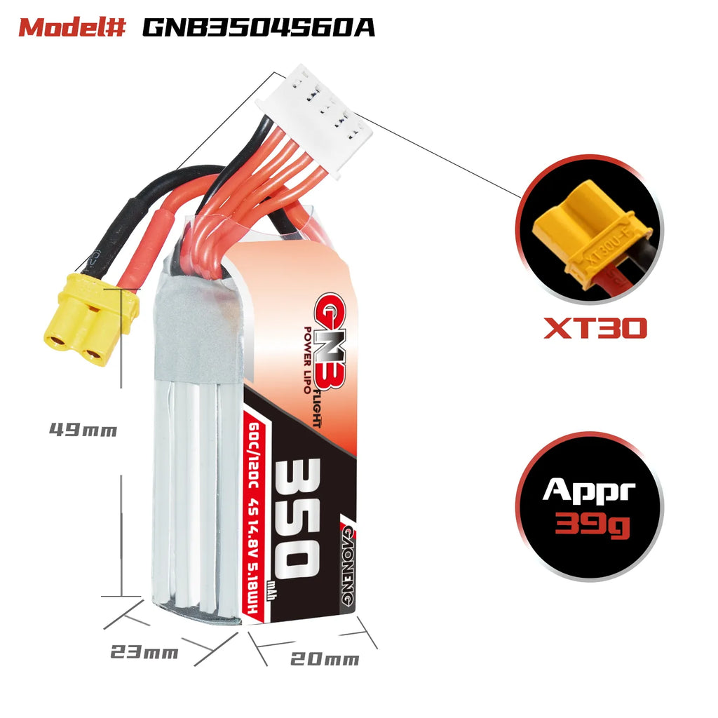 GAONENG GNB 4S 14.8V 350mAh 60C XT30 LiPo Battery [DG]