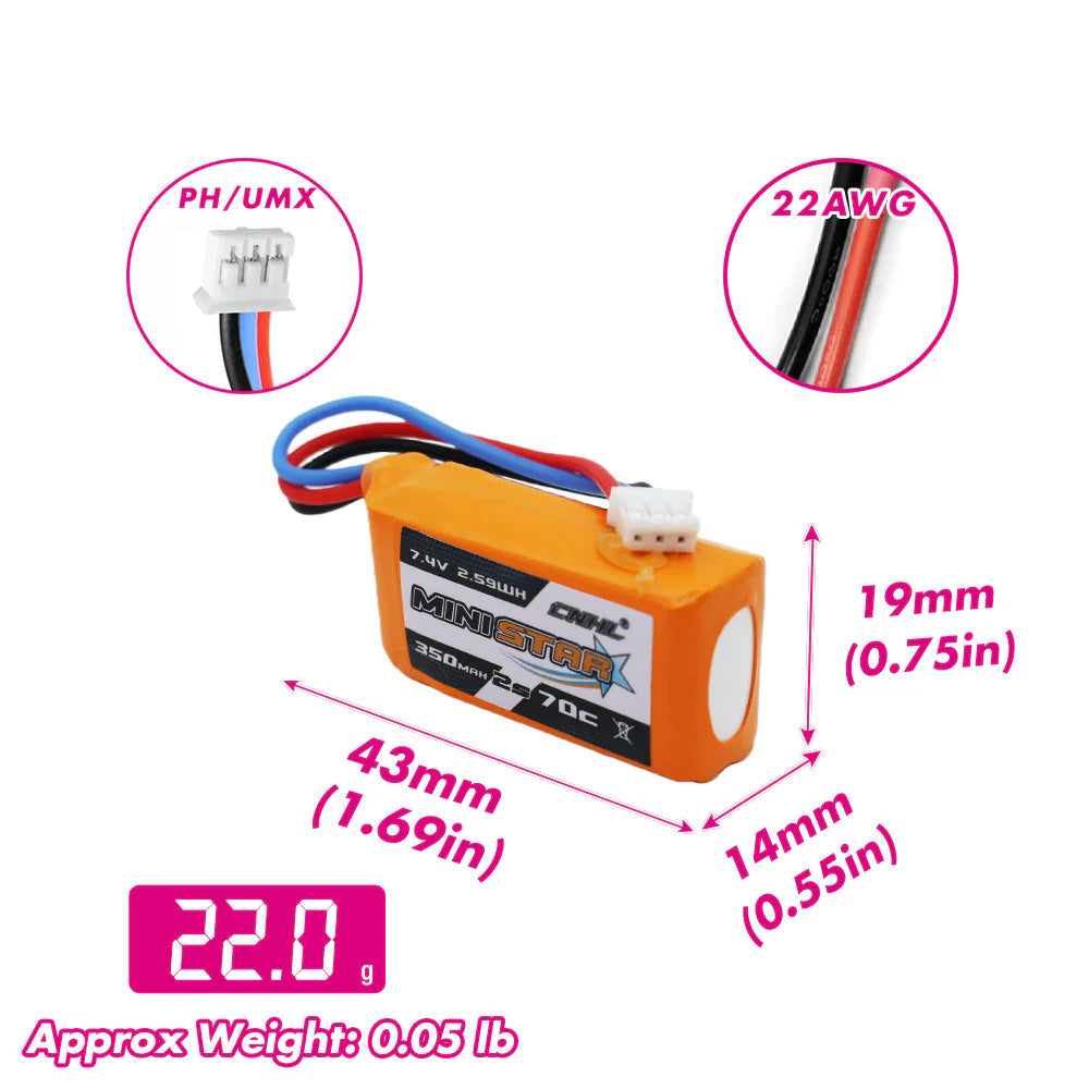 CNHL MiniStar 350mAh 2S 70C 7.4V Lipo Battery [DG]