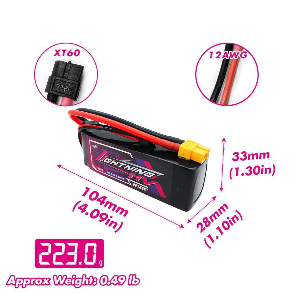 CNH Lightning LiHV 3500mAh 11.4V 3S 120C HV Lipo Battery [DG]