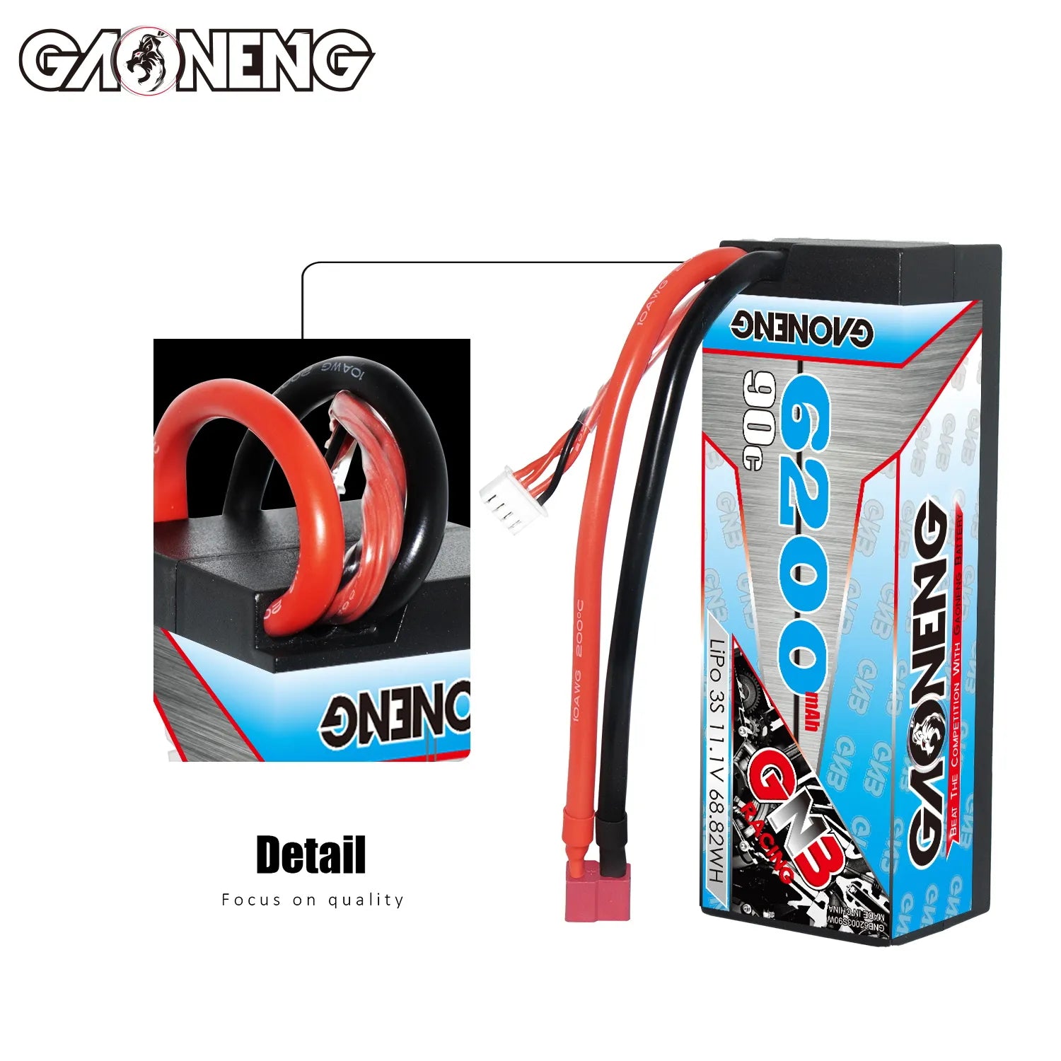 GAONENG GNB 3S 11.1V 6200mAh 90C Cabled Hard Case LiPo Battery T-PLUG [DG]