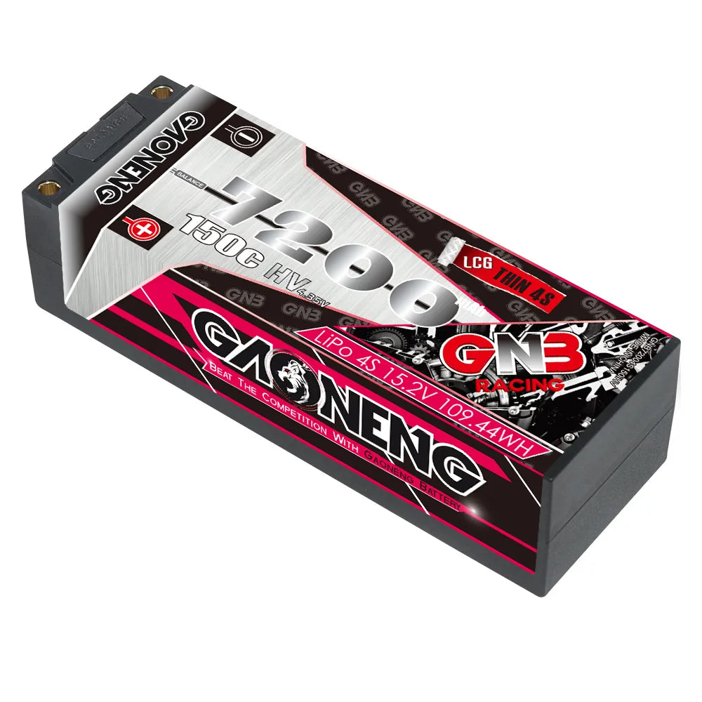 GAONENG GNB LiHV 4S 15.2V 7200mAh 150C 5mm Bullet LCG Thin 4S Hard Case LiPo Battery [DG]