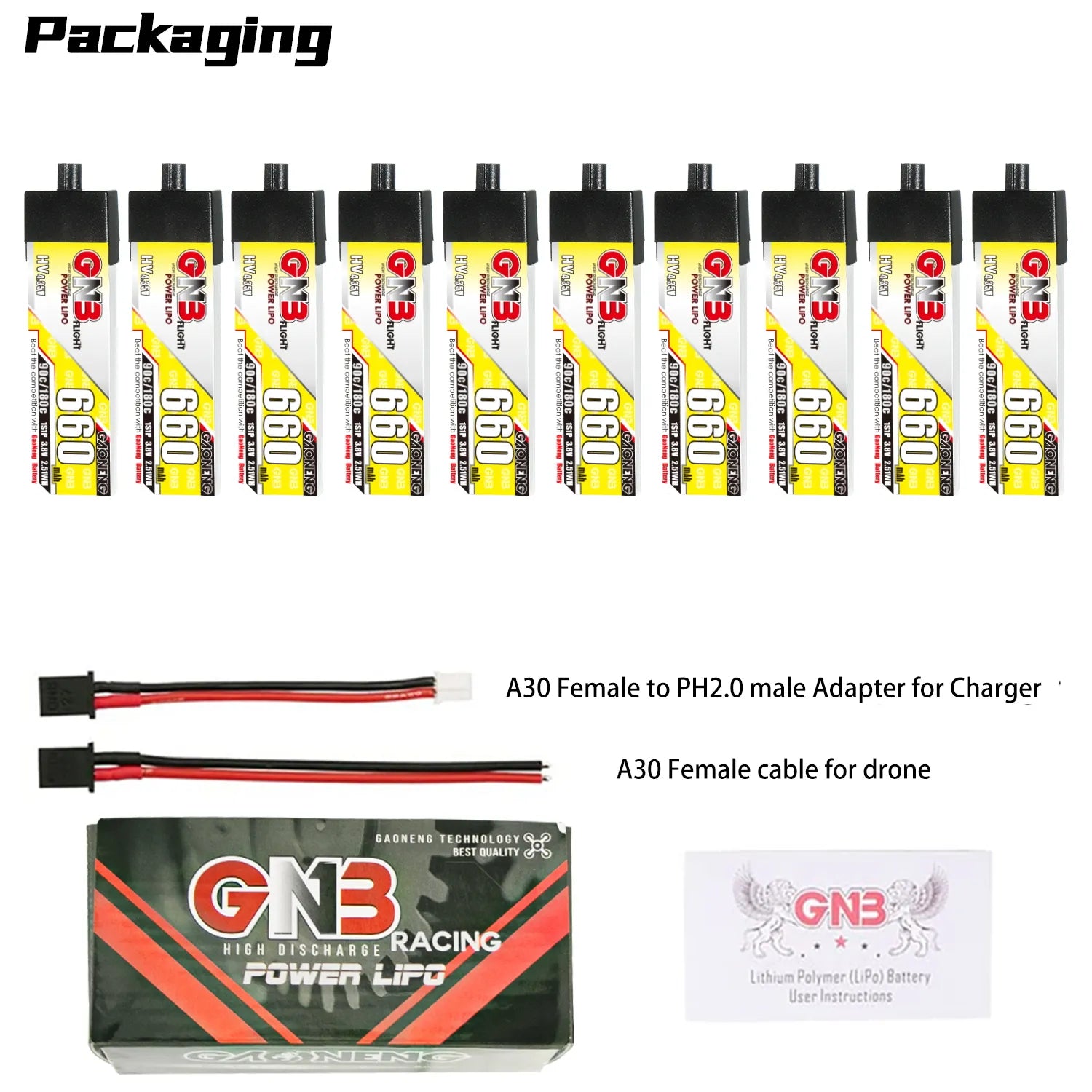 GAONENG GNB LiHV 1S 3.8V 660mAh 90C A30 Plastic Head LiPo Battery [DG]