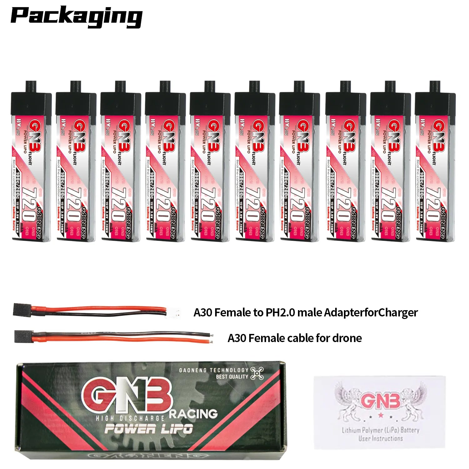 GAONENG GNB LiHV 1S 3.8V 720mAh 100C A30 Plastic Head LiPo Battery [DG]
