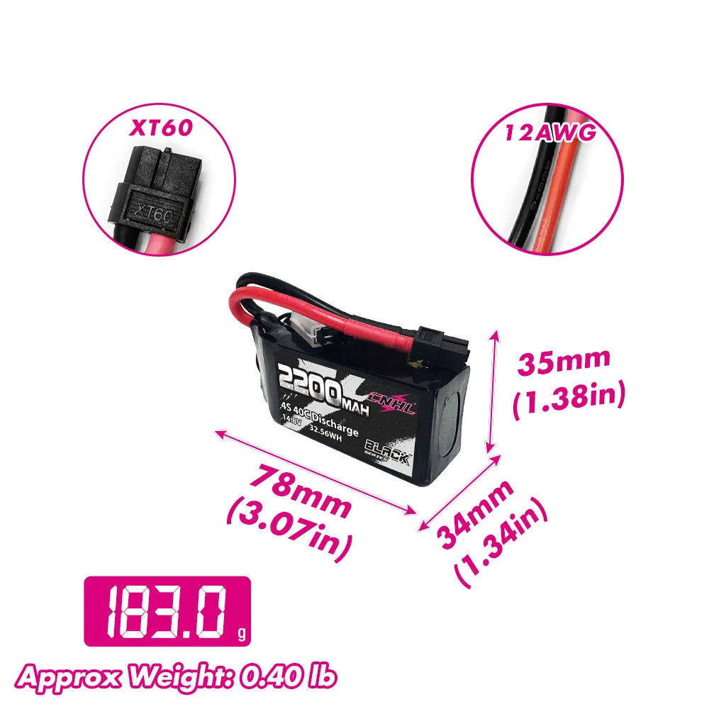 CNHL Black Series 2200mAh 4S 14.8V Shorty Lipo Battery 40C with XT60 Plug For RC Plane [DG]