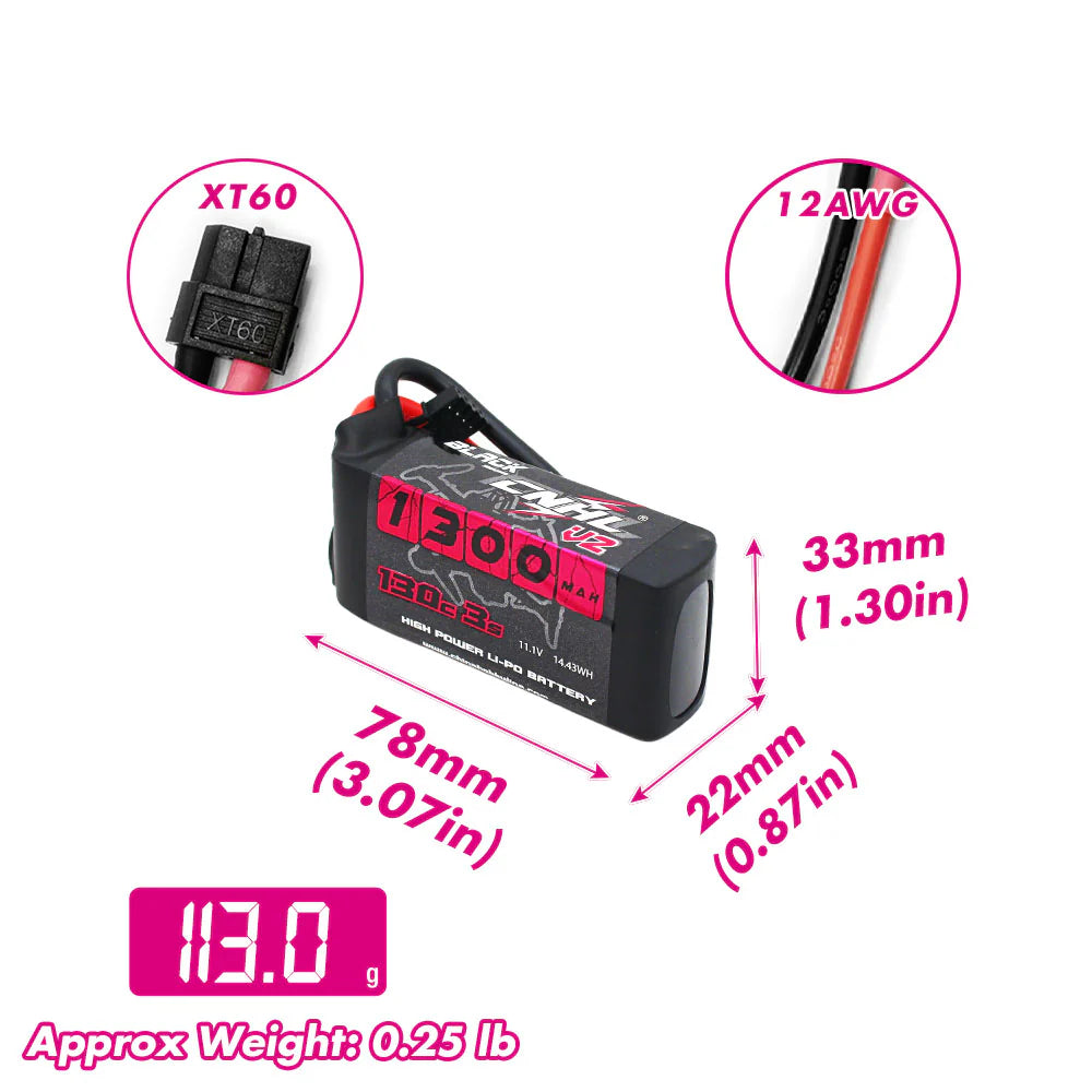 CNHL Black Series V2.0 1300mAh 11.1V 3S 130C Lipo Battery [DG]