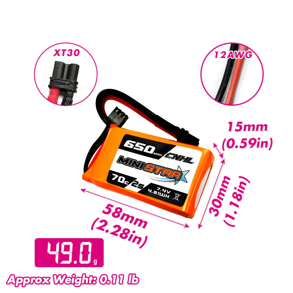 CNHL MiniStar 650mAh 7.4V 2S 70C Lipo Battery [DG]