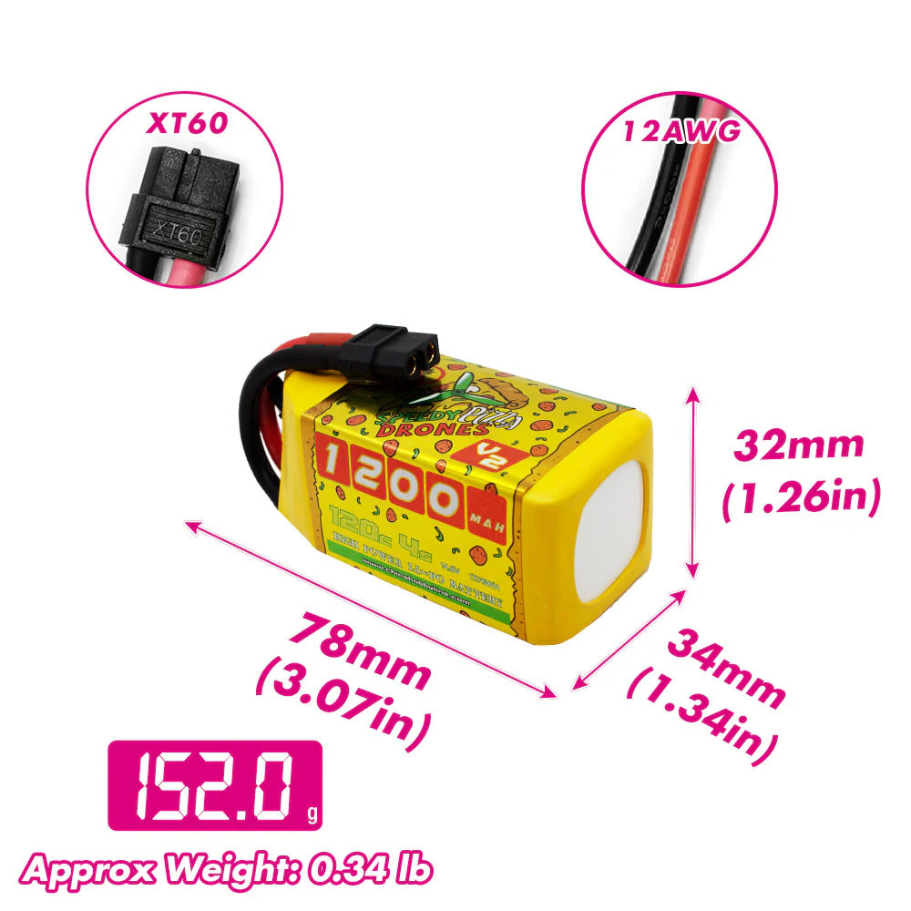 CNHL Speedy Pizza V2.0 1200mAh 14.8v  4S 120C Lipo Battery XT60 [DG]