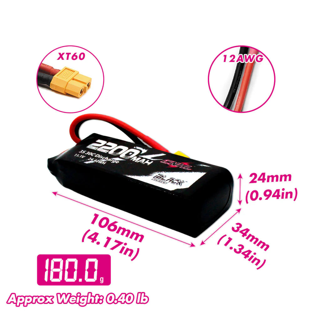 CNHL Black Series 2200mAh 3S 11.1V 30C Lipo Battery [DG]