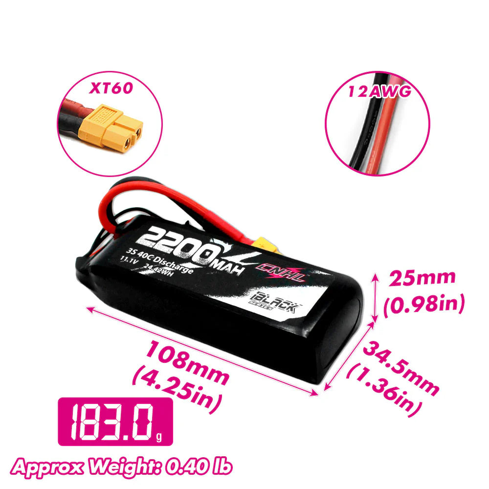 CNHL Black Series 2200mAh 3S 11.1V 40C Lipo Battery [DG]