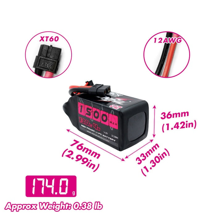 CNHL Black Series V2.0 1500mAh 14.8V 4S 130C Lipo Battery with XT60 Plug [DG]