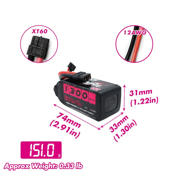 CNHL Black Series V2.0 1300mAh 14.8V 4S 130C Lipo Battery with XT60 Plug {DG}