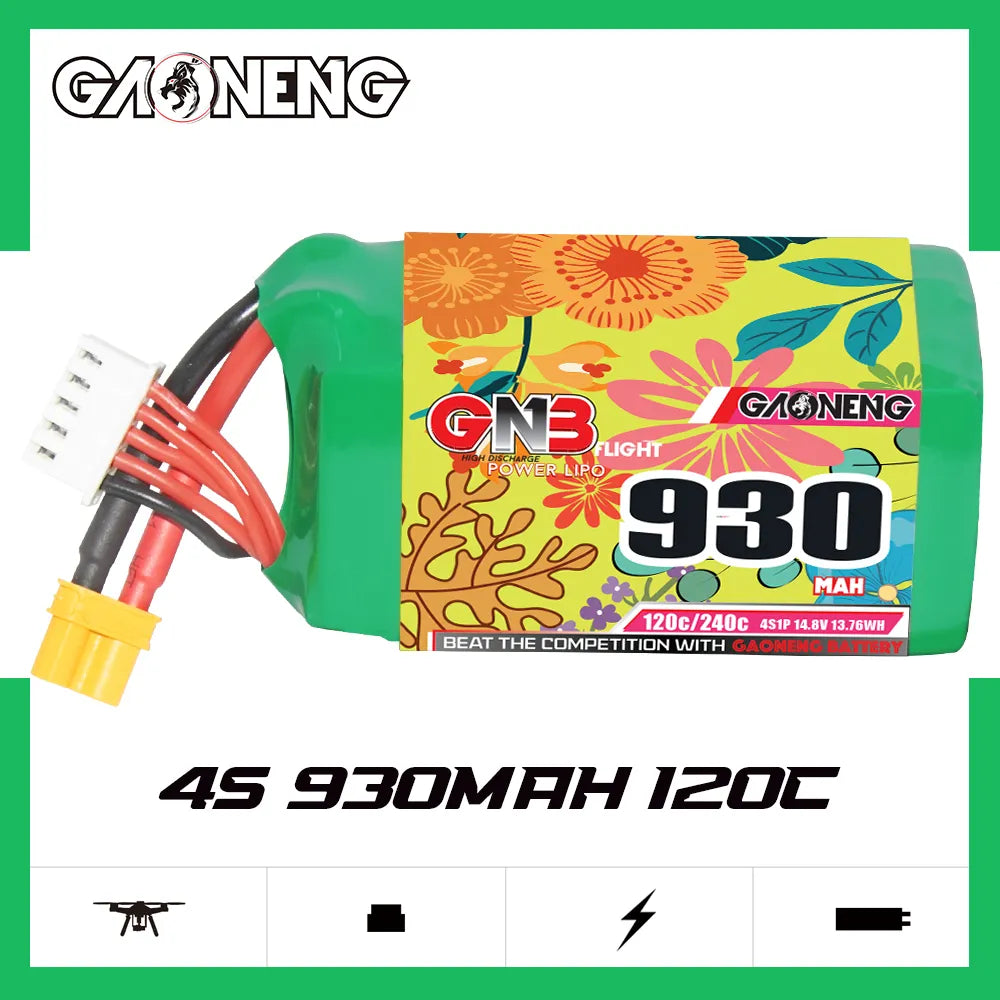 GAONENG GNB 4S 14.8V 930mAh 120C XT30 LiPo Battery [DG]