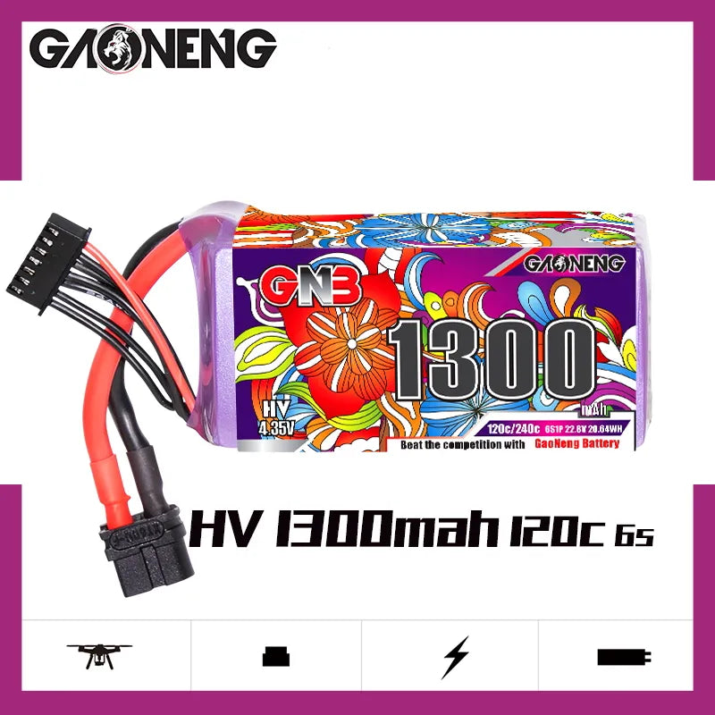 GAONENG GNB LiHV 6S 22.8V 1300mAh 120C XT60 LiPo Battery [DG]