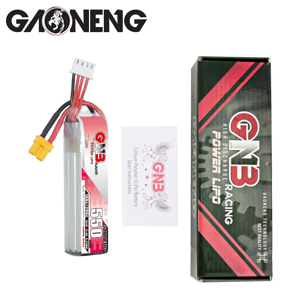 GAONENG GNB LiHV 3S 11.4V 550mAh 100C XT30 LiPo Battery Long Type [DG]