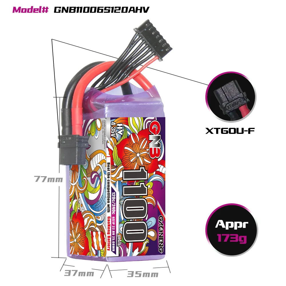GAONENG GNB LiHV 6S 22.8V 1100mAh 120C XT60 LiPo Battery [DG]