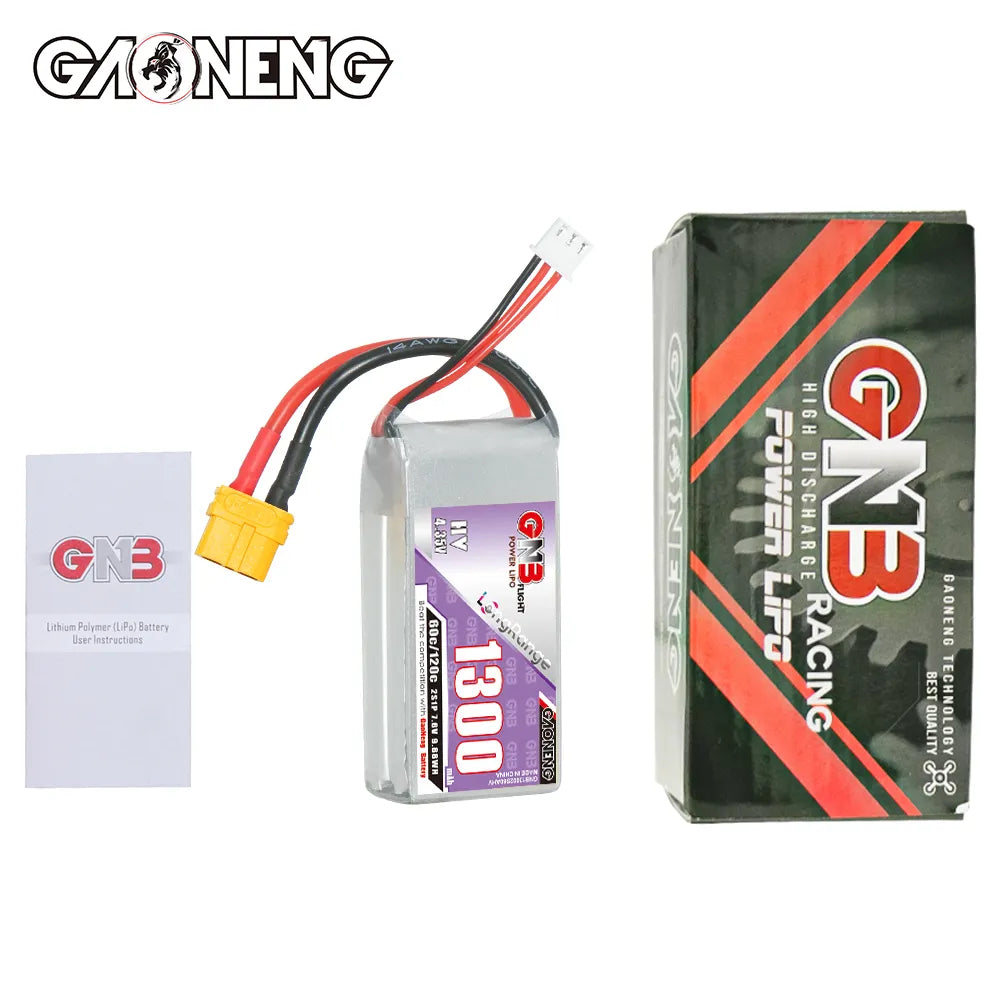 GAONENG GNB LiHV 2S 7.6V 1300mAh 60C XT60 LiPo Battery Long Range [DG]