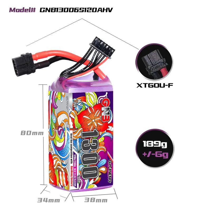 GAONENG GNB LiHV 6S 22.8V 1300mAh 120C XT60 LiPo Battery [DG]