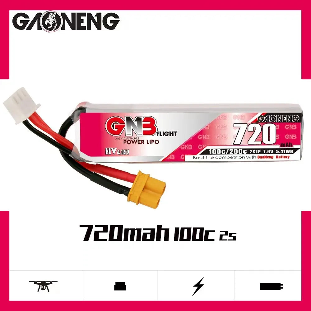 GAONENG GNB LiHV 2S 7.6V 720mAh 100C XT30 LiPo Battery [DG]