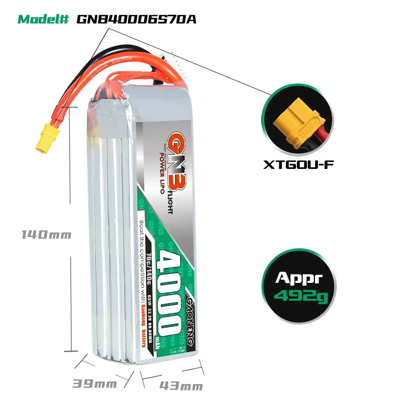 GAONENG GNB 6S 22.2V 4000mAh 70C LiPo Battery XT60 [DG]