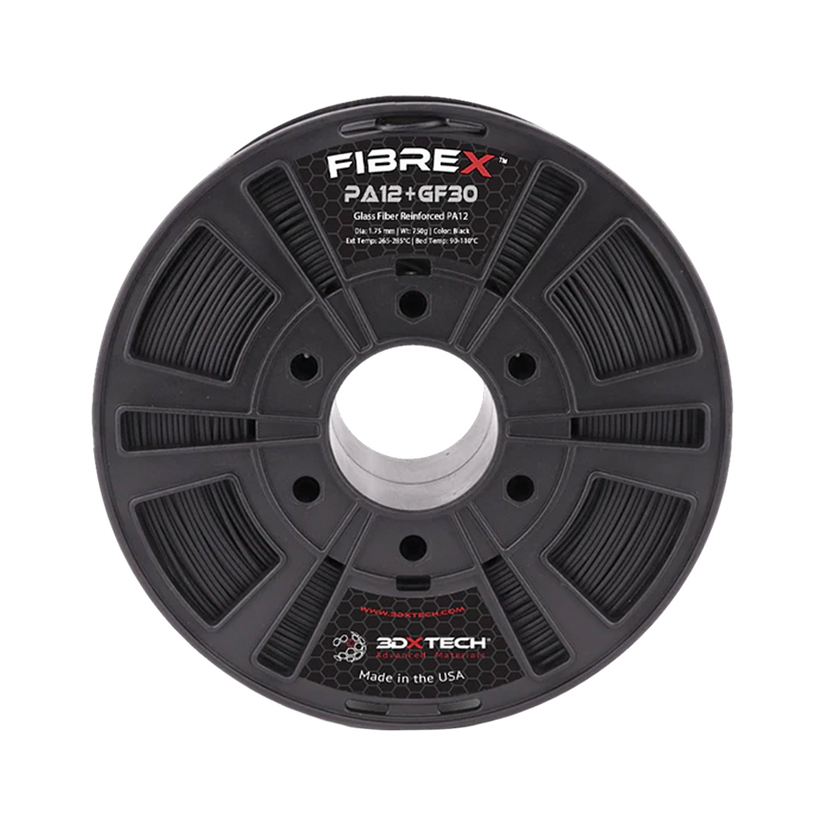 3DXTech FibreX Nylon 12+GF30 1.75mm Black Filament 750g