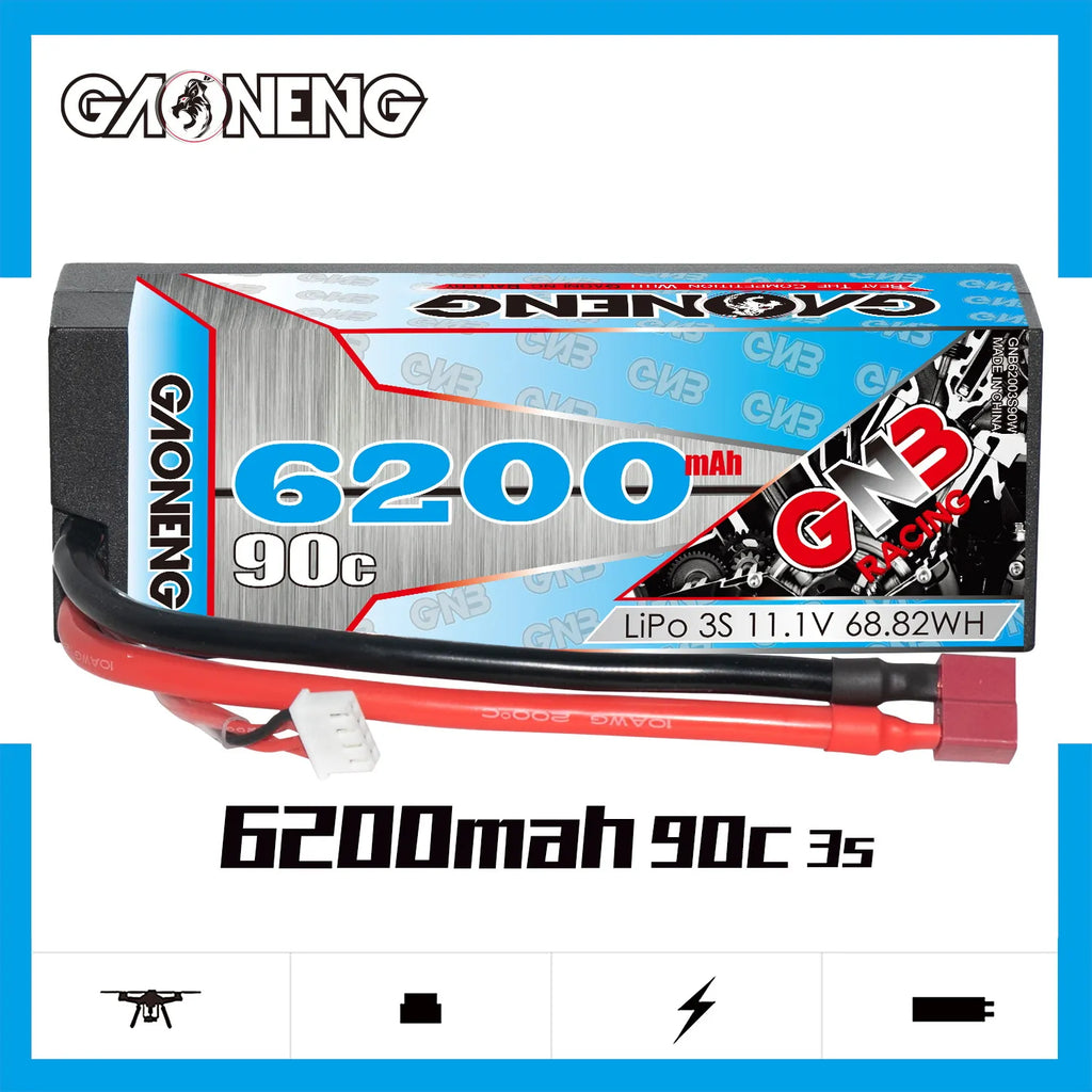 GAONENG GNB 3S 11.1V 6200mAh 90C Cabled Hard Case LiPo Battery T-PLUG [DG]