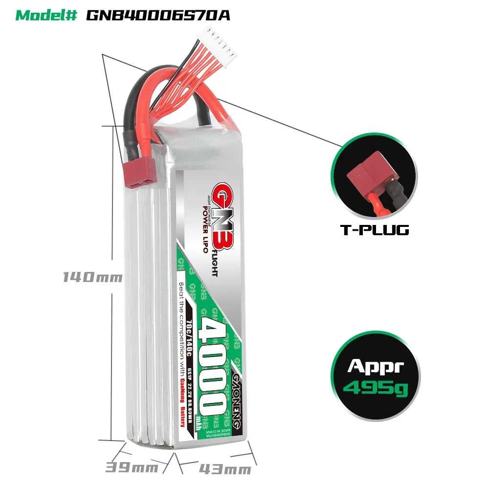 GAONENG GNB 6S 22.2V 4000mAh 70C LiPo Battery T-PLUG [DG]