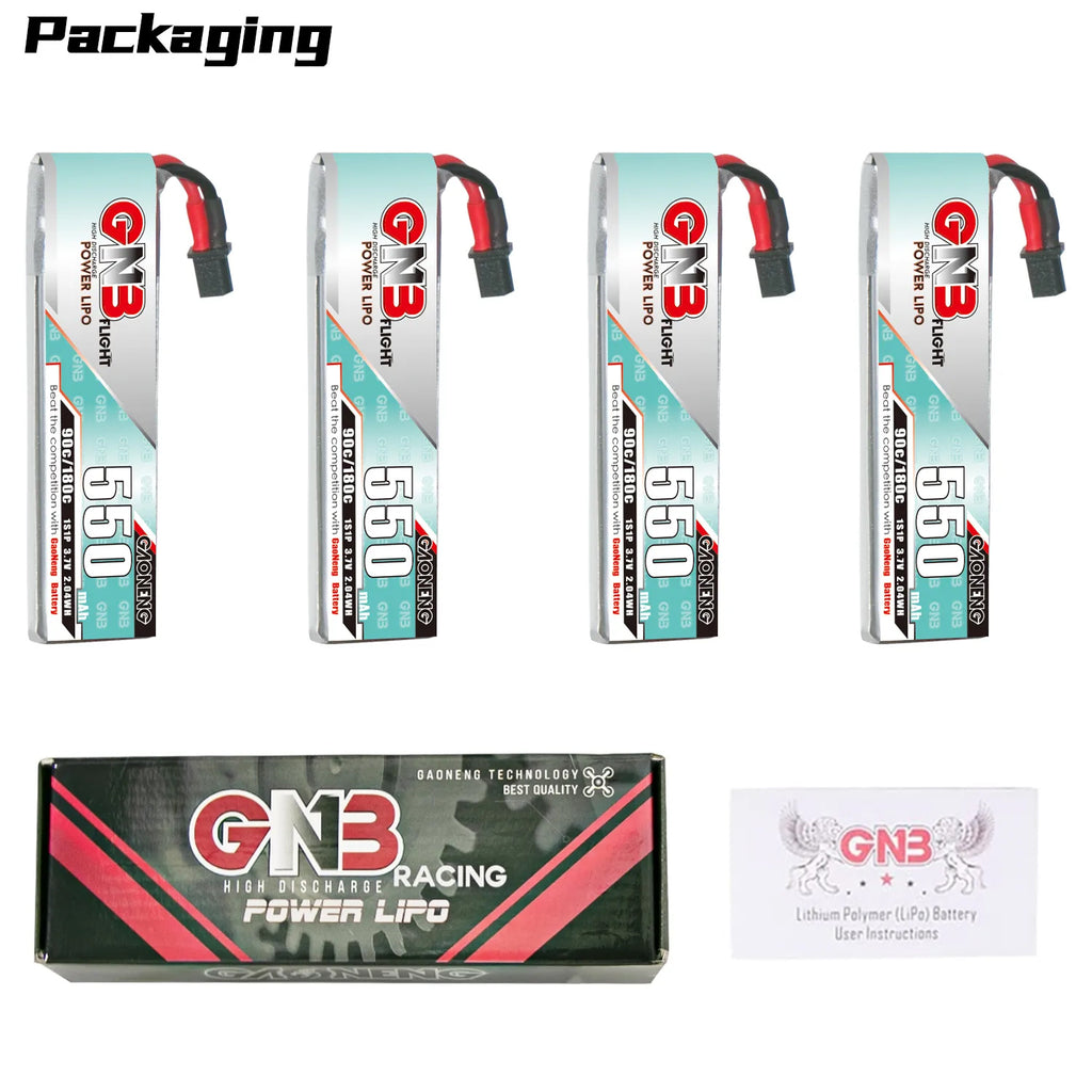 GAONENG GNB 1S 3.7V 550mAh 90C A30 Cabled LiPo Battery Long Type [DG]