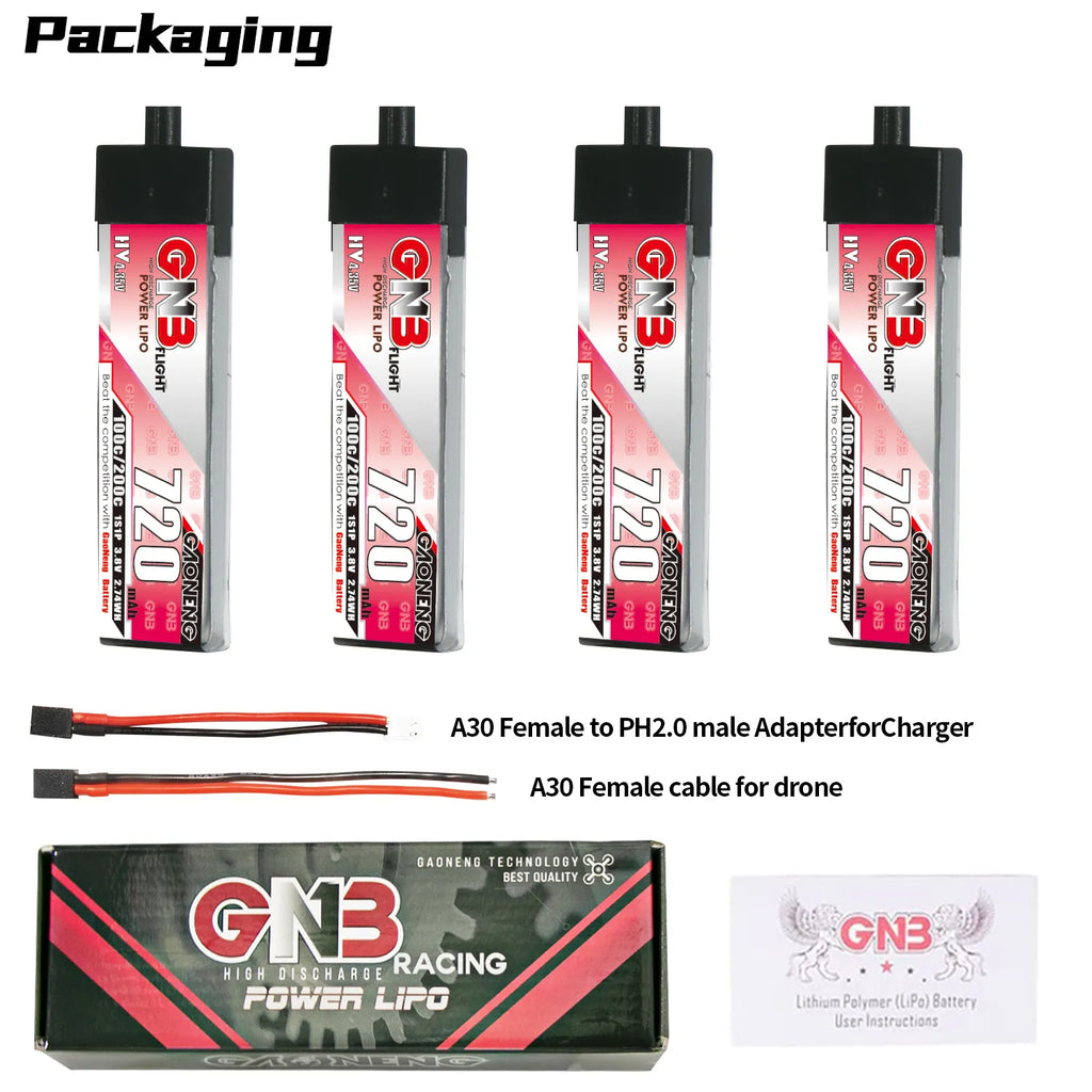 GAONENG GNB LiHV 1S 3.8V 720mAh 100C A30 Plastic Head LiPo Battery [DG]