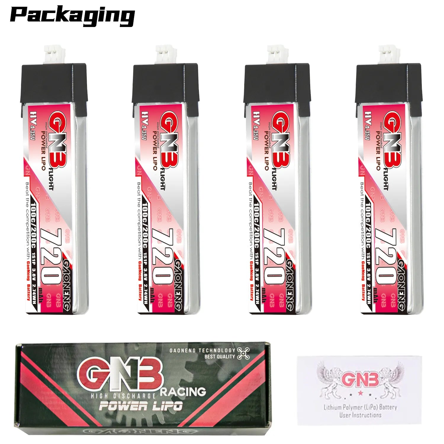 GAONENG GNB LiHV 1S 3.8V 720mAh 100C PH2.0 Plastic Head LiPo Battery [DG]