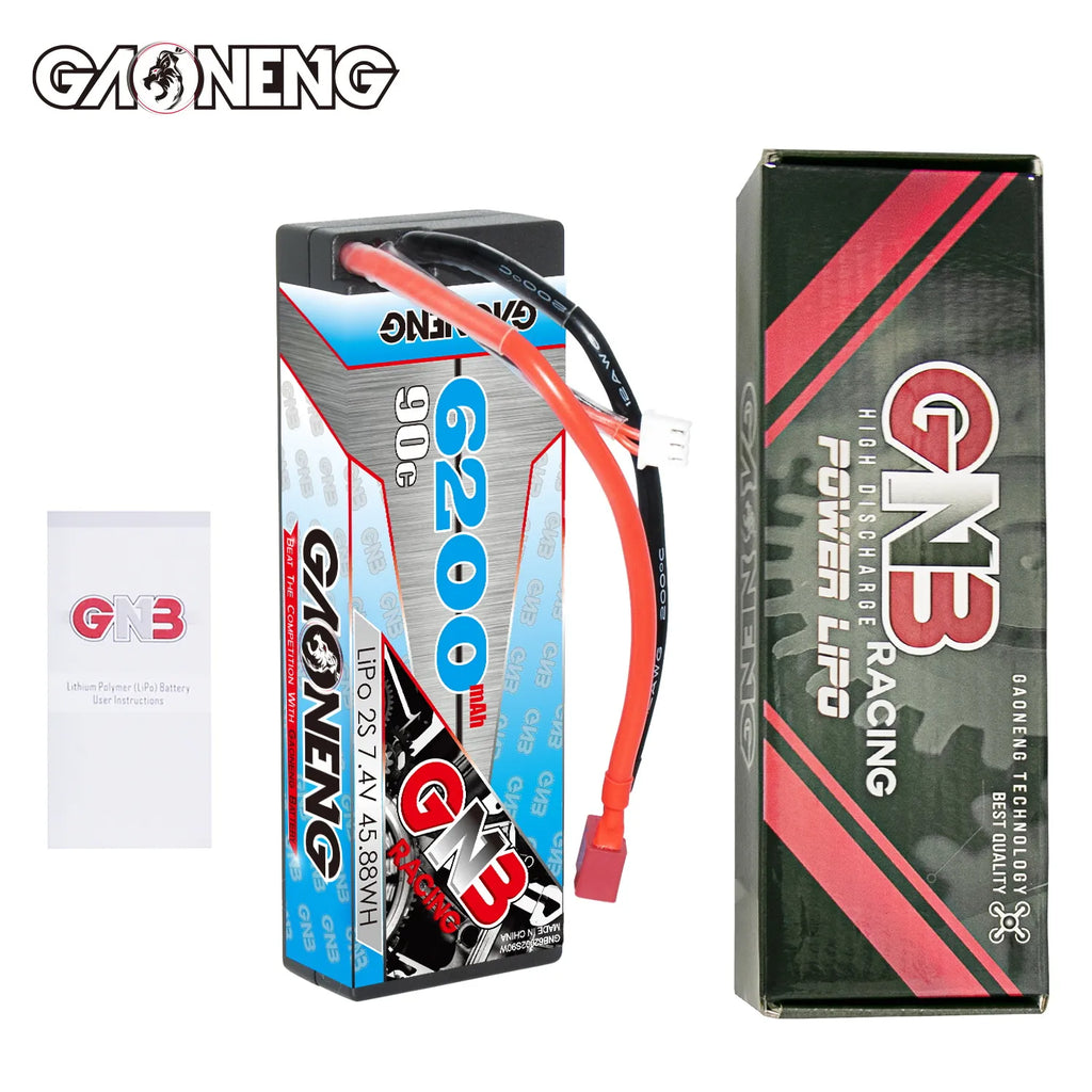 GAONENG GNB 2S 7.4V 6200mAh 90C Cabled Hard Case LiPo Battery T-Plug [DG]