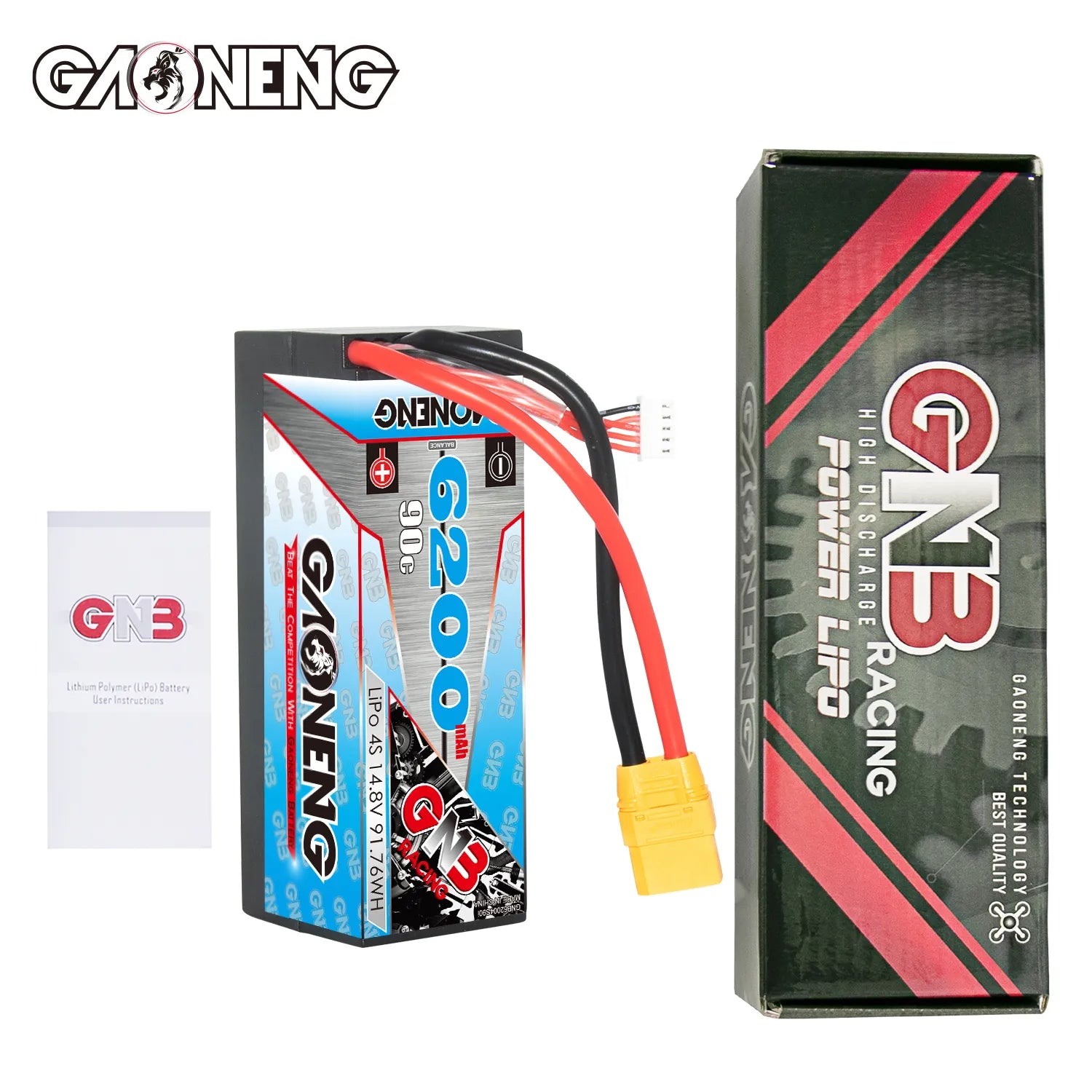 GAONENG GNB 4S 14.8V 6200mAh 90C Cabled Hard Case LiPo Battery XT90 [DG]