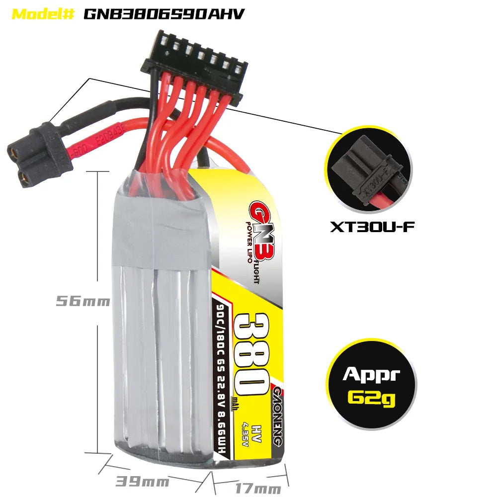 GAONENG GNB LiHV 6S 22.8V 380mAh 90C XT30 LiPo Battery [DG]