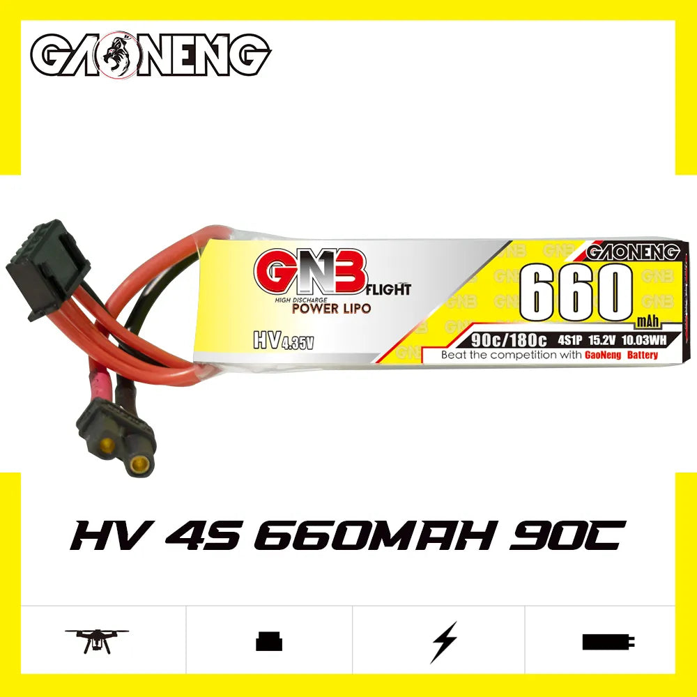 GAONENG GNB 4S 15.2V 660mAh 90C XT30 LiPo Battery Long Type [DG]