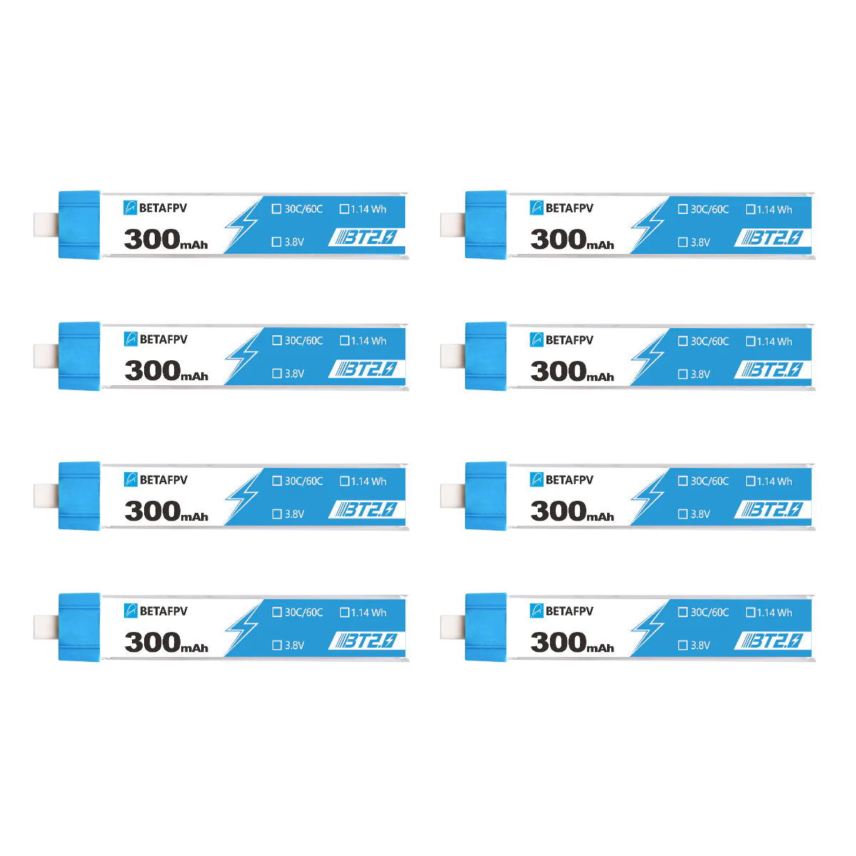 BetaFPV BT2.0 300mAh 1S 30C Lipo Battery (8pcs) [DG]