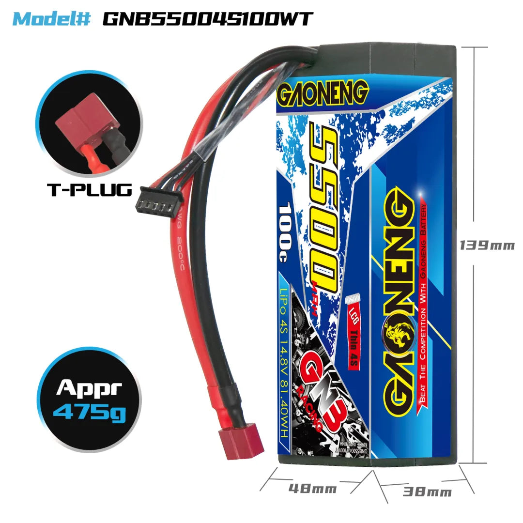 GAONENG GNB 4S 14.8V 5500mAh 100C Cabled 4S LCG Hard Case LiPo Battery T-PLUG [DG]