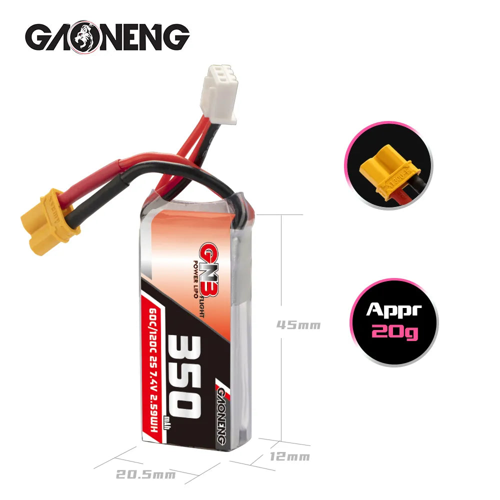 GAONENG GNB 2S 7.4V 350mAh 60C LiPo Battery XT30 [DG]