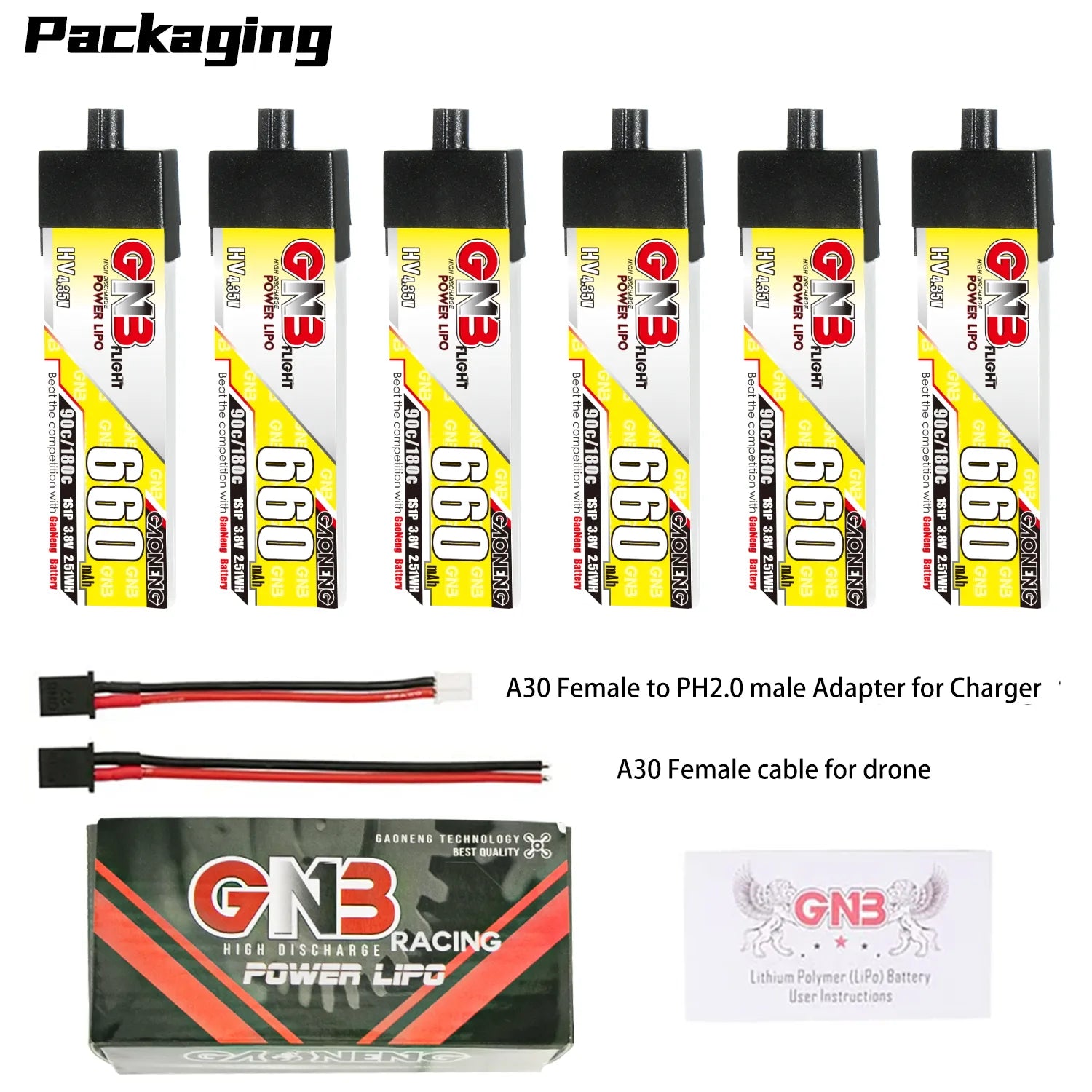 GAONENG GNB LiHV 1S 3.8V 660mAh 90C A30 Plastic Head LiPo Battery [DG]
