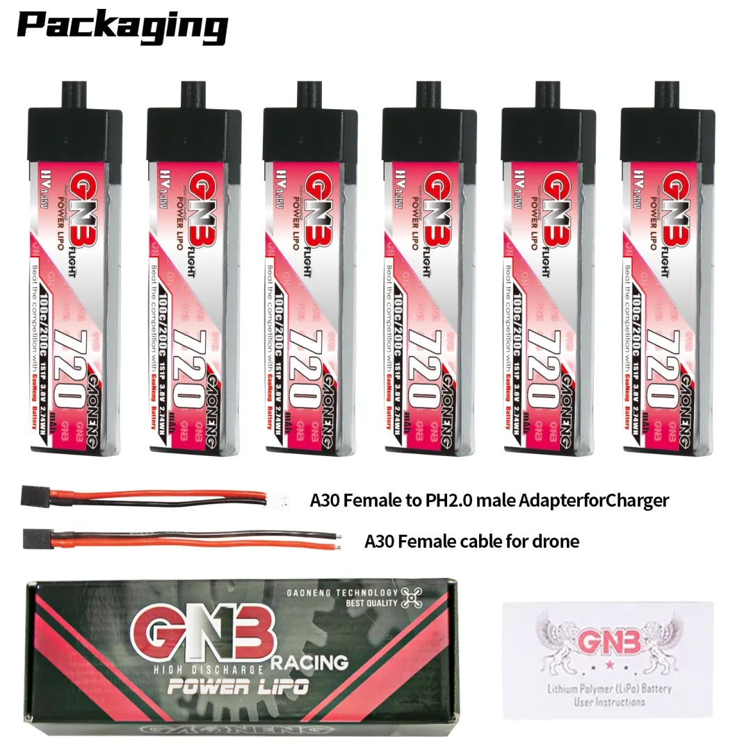 GAONENG GNB LiHV 1S 3.8V 720mAh 100C A30 Plastic Head LiPo Battery [DG]