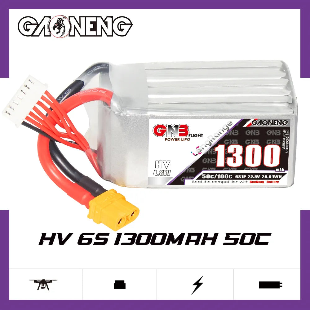 GAONENG GNB LiHV 6S 22.8V 1300mAh 50C XT60 LiPo Battery [DG]