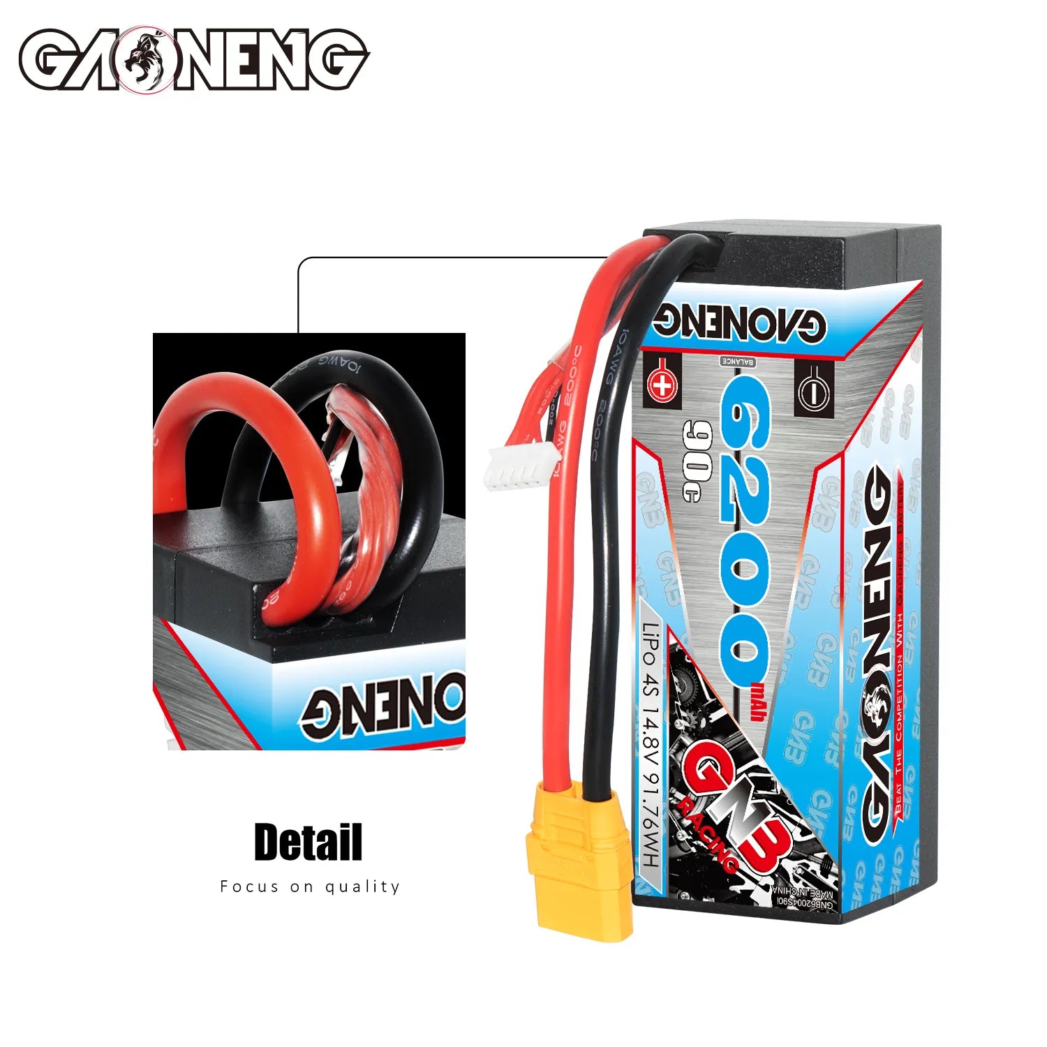 GAONENG GNB 4S 14.8V 6200mAh 90C Cabled Hard Case LiPo Battery XT90 [DG]