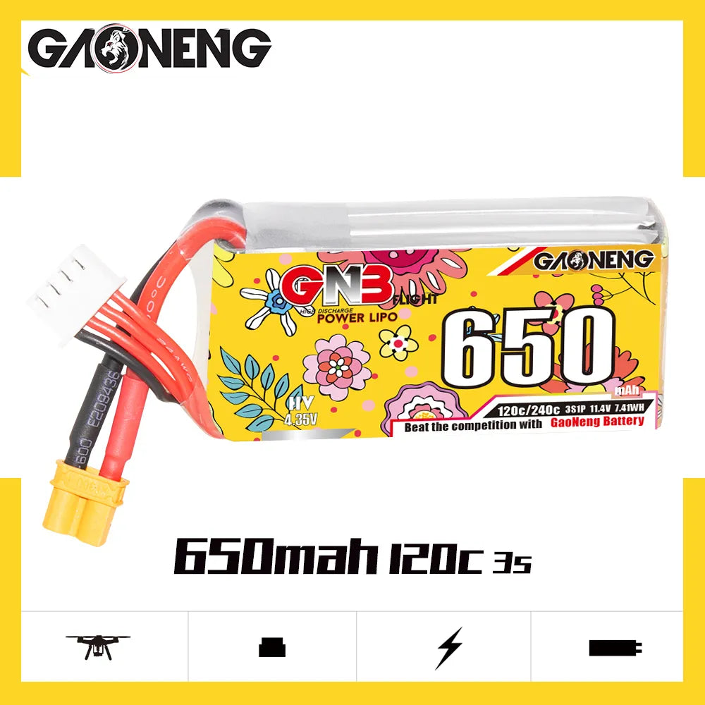 GAONENG GNB LiHV 3S 11.4V 650mAh 120C XT30 LiPo Battery [DG]
