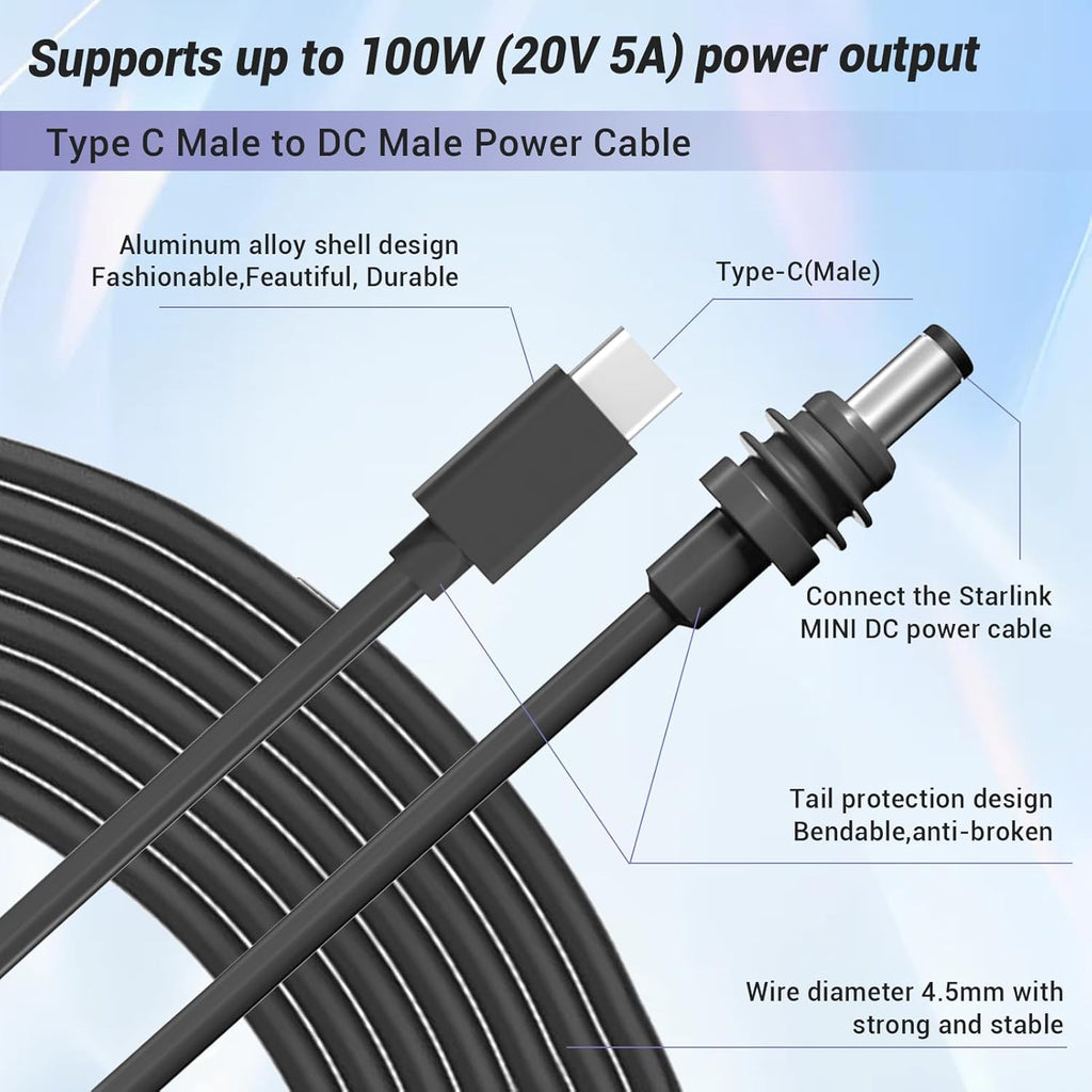 Starlink Mini DC to USB-C Power Cable 3 Metres