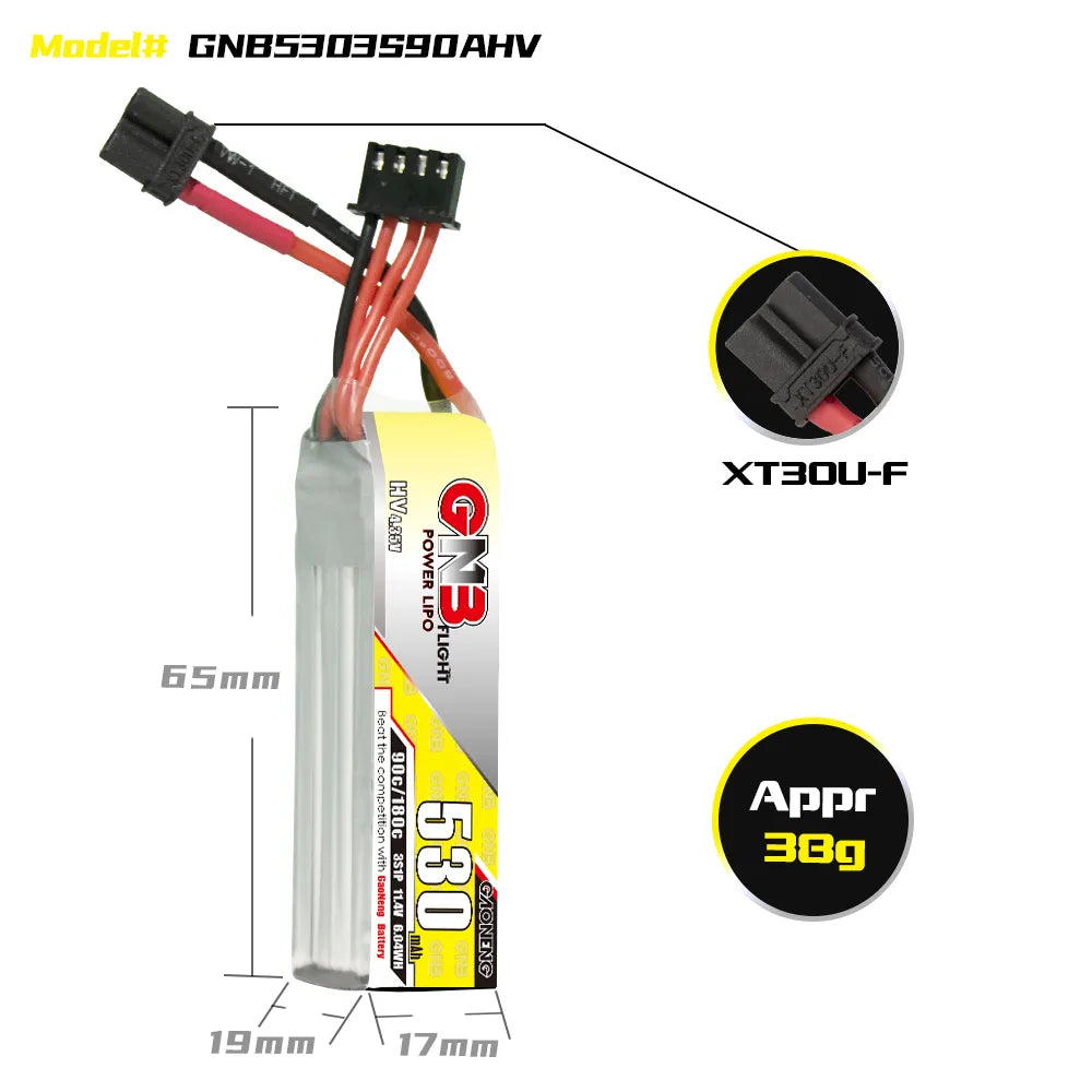 GAONENG GNB LiHV 3S 11.4V 530mAh 90C XT30 LiPo Battery [DG]