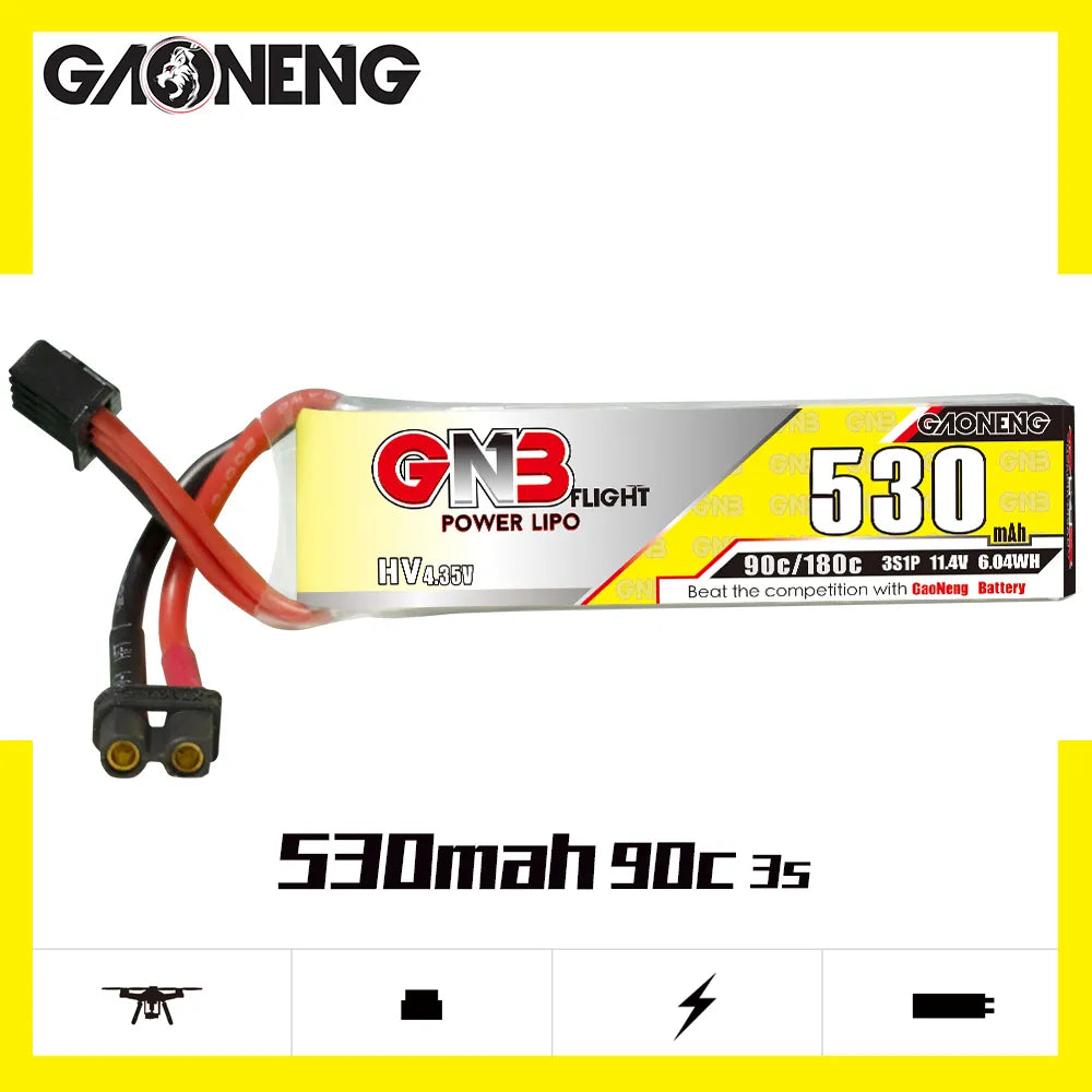 GAONENG GNB LiHV 3S 11.4V 530mAh 90C XT30 LiPo Battery [DG]