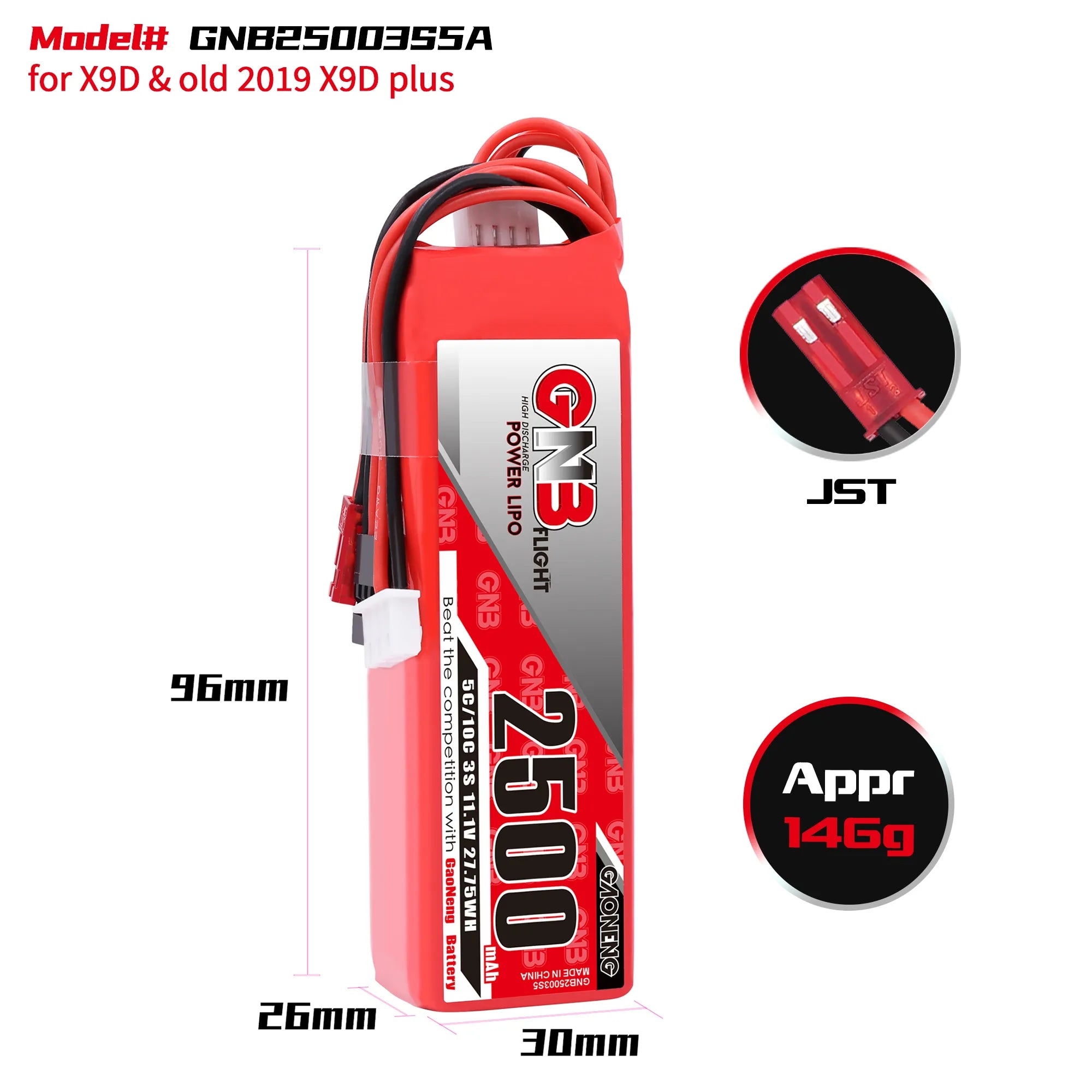 Taranis (X9D and old 2019 X9D plus) 2500mAh 3S 5C LiPo Battery [DG]