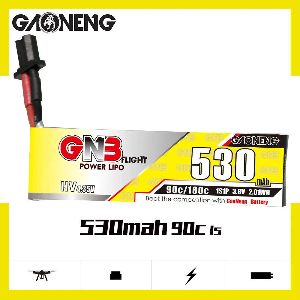 GAONENG GNB LiHV 1S 3.8V 530mAh 90C A30 Cabled LiPo Battery [DG]