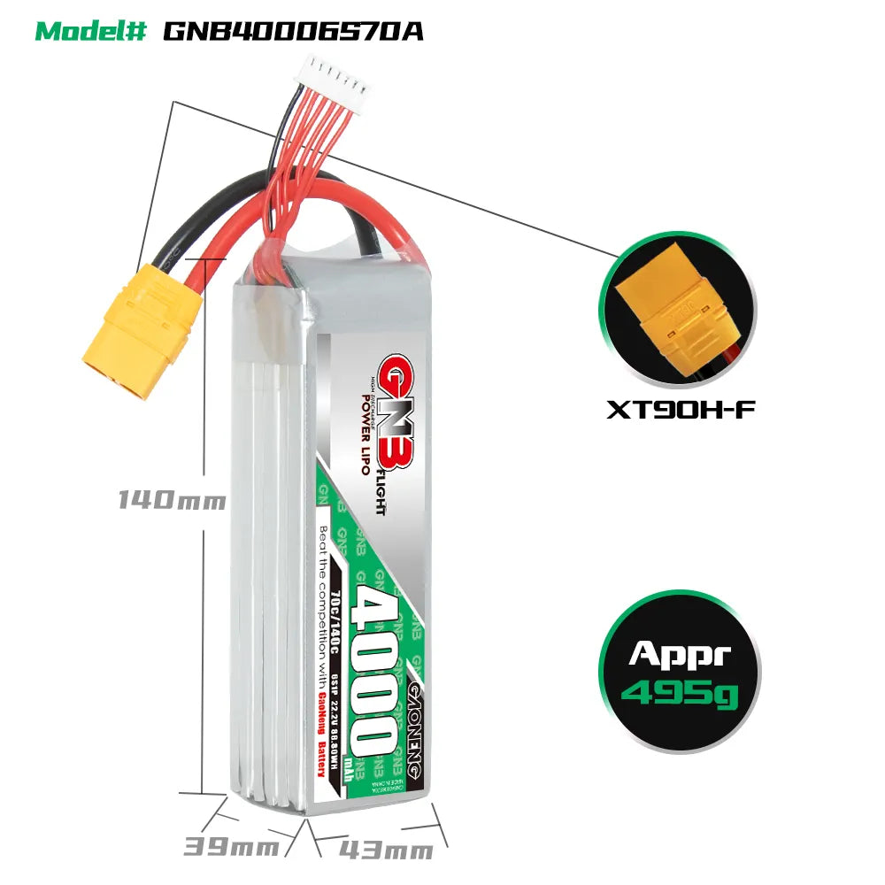 GAONENG GNB 6S 22.2V 4000mAh 70C LiPo Battery XT90 [DG]