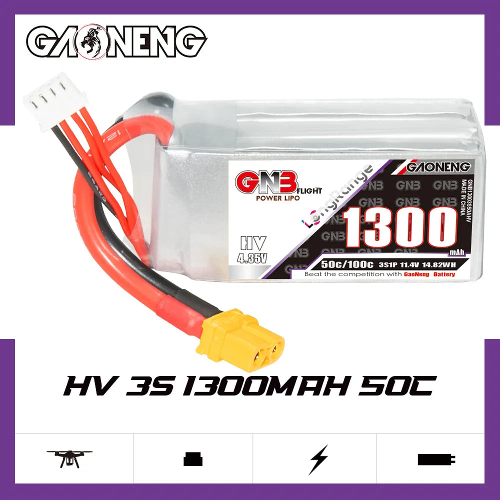 GAONENG GNB LiHV 3S 11.4V 1300mAh 50C LiPo Battery XT60 [DG]