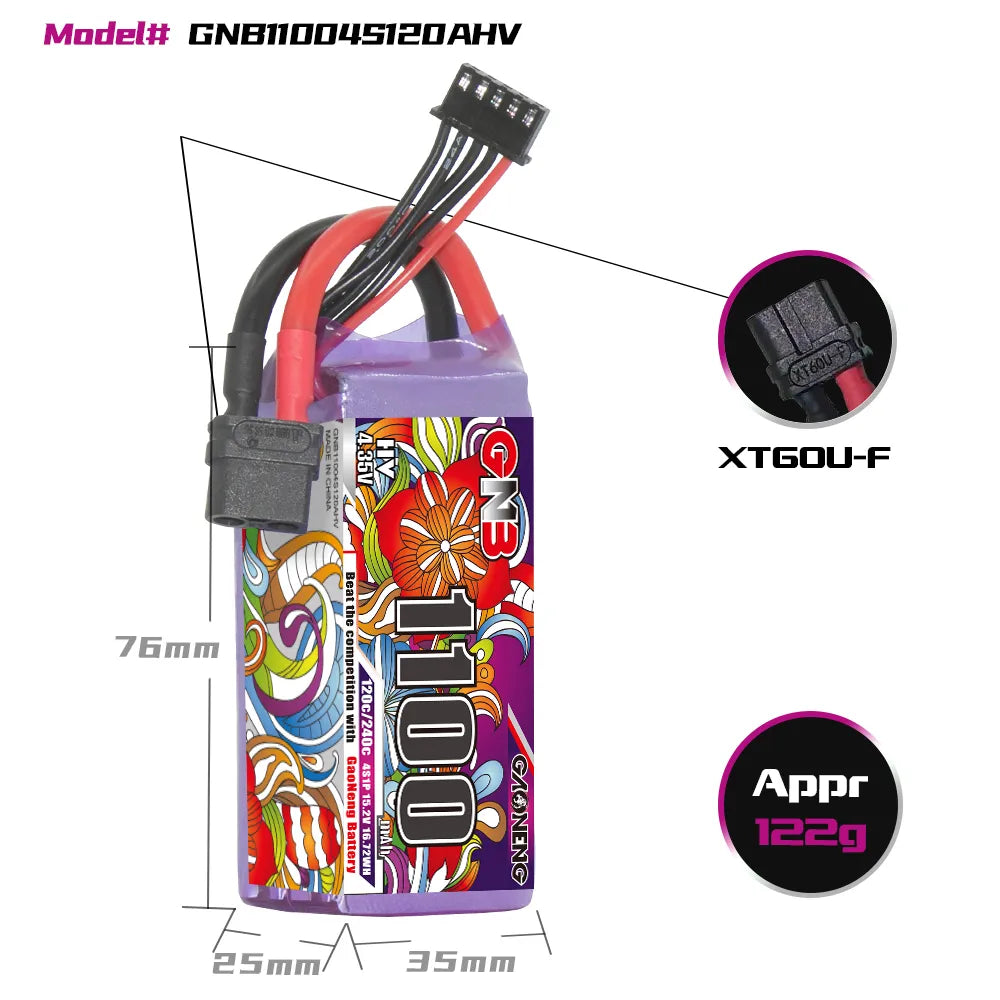 GAONENG GNB LiHV 4S 15.2V 1100mAh 120C XT60 LiPo Battery [DG]